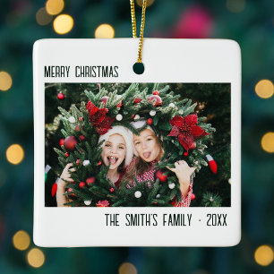 Ornamento De Cerâmica Retrato de Natal da Família Minimalista