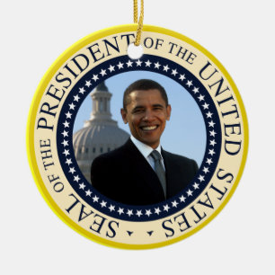 Ornamento De Cerâmica Retrato de Obama no selo presidencial oficial