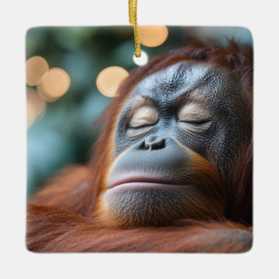 Ornamento De Cerâmica Retrato de Orangotango Selvagem Relaxando 