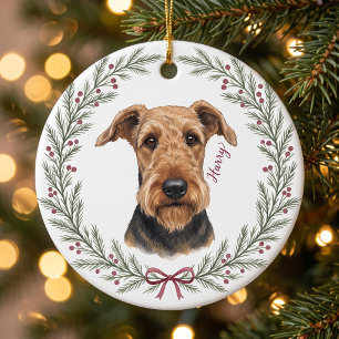 Ornamento De Cerâmica Retrato de Pet Coroa de Folhas de Sempre-Verde e F
