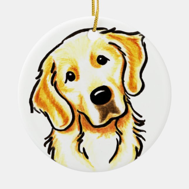 Ornamento De Cerâmica Retrato do ouro Retriever Personalizado (Frente)