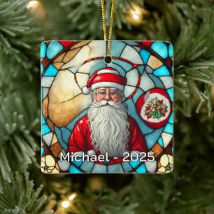 Ornamento De Cerâmica Retrato Elegante de Papai Noel
