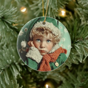 Ornamento De Cerâmica Retrato Infantil de Elfo de Inverno Aconchegante