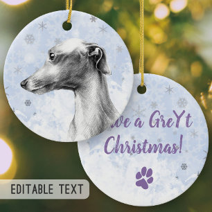 Ornamento De Cerâmica Retrato para cães em Greyhound Texto personalizad