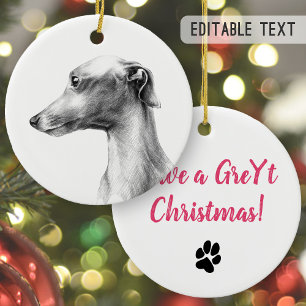 Ornamento De Cerâmica Retrato para cães em Greyhound Texto personalizado