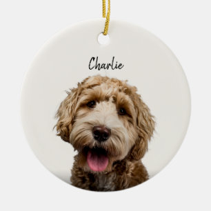 Ornamento De Cerâmica Retrato Personalizado de Cachorro com Nome Persona