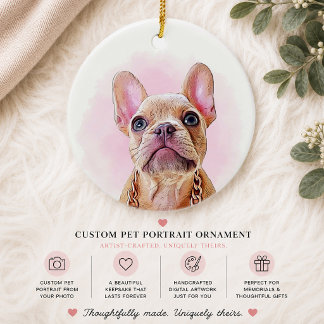 Ornamento De Cerâmica Retrato Personalizado de Pet em Aquarela Cachorro