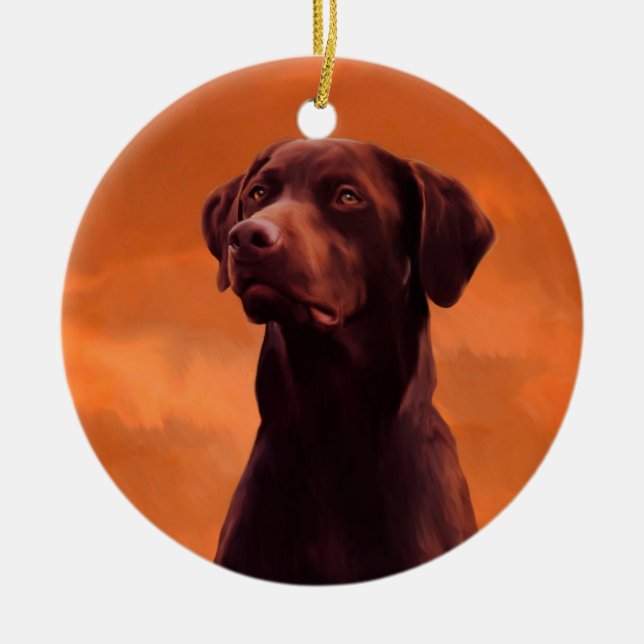 Ornamento De Cerâmica Retrato preto de cão Labrador (Frente)