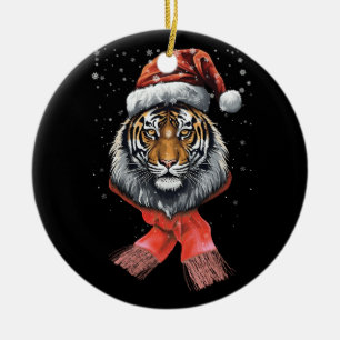 Ornamento De Cerâmica Retrato Tigre Papais noeis Feliz Natal Anim