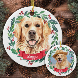 Ornamento De Cerâmica Retriever de Fotografias de Cachorro Pet de Natal