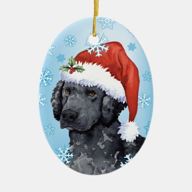 Ornamento De Cerâmica Retriever Encaracolado-Revestido feliz de Howliday (Frente)