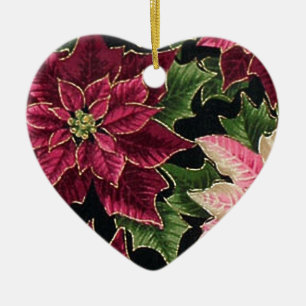 Ornamento De Cerâmica Retro 50 Poinsettia Burgundy Rosa