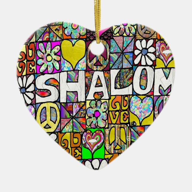 Ornamento De Cerâmica Retro 60s Psicodélico Shalom LOVE (Frente)
