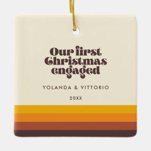 Ornamento De Cerâmica Retro 60s Vintage Primeira foto de Natal engajada