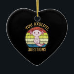 Ornamento De Cerâmica Retro 90 You Axolotl Questiona Vintage Sunset<br><div class="desc">Retro 90s Você Perguntas Axolotl Vintage Sunset,  fofo,  axolotl,  amante,  presente,  kawaii,  engraçado,  vintage,  sunset,  retro,  axolotl fish,  aspas,  memes,  presentes,  você Axolotl questiona Engraçado Axolotl T-shirt bonita Axolotl,  Vintage Sunset com Axolotl,  Perguntas gerais sobre T-Shirt</div>