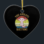 Ornamento De Cerâmica Retro 90 You Axolotl Questiona Vintage Sunset<br><div class="desc">Retro 90s Você Perguntas Axolotl Vintage Sunset,  fofo,  axolotl,  amante,  presente,  kawaii,  engraçado,  vintage,  sunset,  retro,  axolotl fish,  aspas,  memes,  presentes,  você Axolotl questiona Engraçado Axolotl T-shirt bonita Axolotl,  Vintage Sunset com Axolotl,  Perguntas gerais sobre T-Shirt</div>