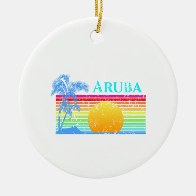 Ornamento De Cerâmica Retro Beach Aruba Sunset (Frente)