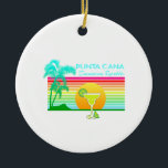 Ornamento De Cerâmica Retro Beach Punta Cana Margarita<br><div class="desc">Um clássico design de praia retrô de um pôr do sol oceânico,  margarita e palmeiras para Punta Cana na República Dominicana. Um presente incrível para qualquer férias de Caribe.</div>