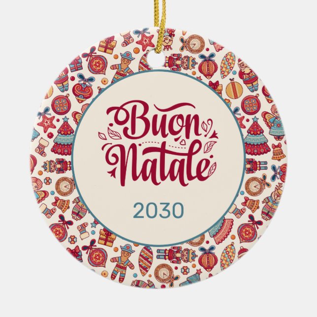 Ornamento De Cerâmica Retro Buon Natale Personalizado (Frente)