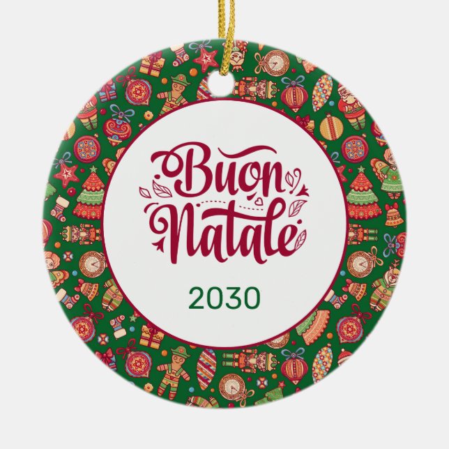 Ornamento De Cerâmica Retro Buon Natale Personalizado (Frente)