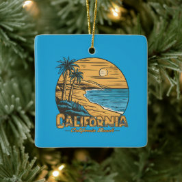 Ornamento De Cerâmica Retro California Sunset Beach Scene
