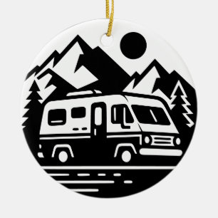 Ornamento De Cerâmica Retro Camper Van Adventure minimalista