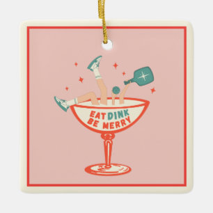 Ornamento De Cerâmica Retro Coma, Dink e Seja Feliz Pickleball Natal