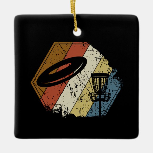 Ornamento De Cerâmica Retro da Cesta de Golfe de Disco (Frente)