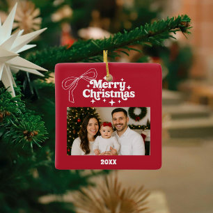 Ornamento De Cerâmica Retrô de arco vermelho feliz de Natal