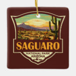 Ornamento De Cerâmica Retro de Ilustração do Parque Nacional do Saguaro<br><div class="desc">Trabalho de arte de vetor Saguaro. O parque é batizado para o grande cactus saguaro,  nativo de seu ambiente deserto.</div>