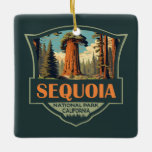 Ornamento De Cerâmica Retro de Ilustração do Parque Nacional Sequoia<br><div class="desc">Trabalho de arte de vetor sequoia. O parque contém o ponto mais alto dos Estados Unidos contíguos,  Monte Whitney,  e fica ao sul do Kings Canyon National Park.</div>
