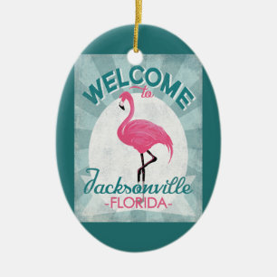 Ornamento De Cerâmica Retro do Jacksonville Florida Pink Flamingo