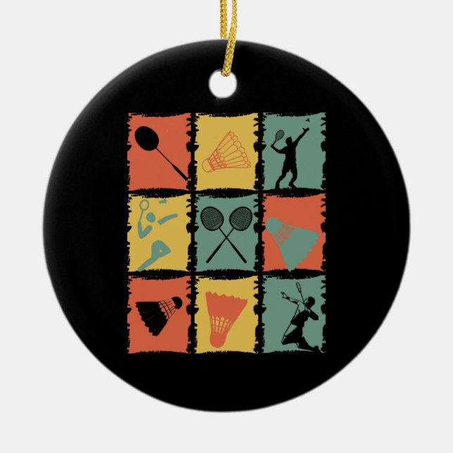 Ornamento De Cerâmica Retro do jogador de Badminton do Badminton (Frente)