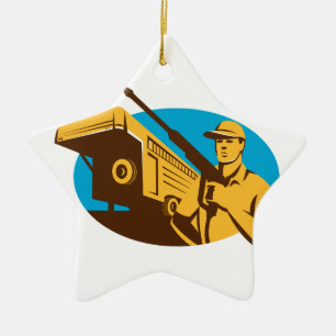 Ornamento De Cerâmica Retro do Reboque do Reboque do Trabalhador Limpado
