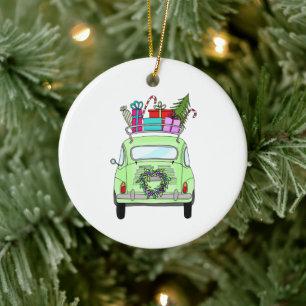 Ornamento De Cerâmica Retro Fiat 500 com presentes de Natal