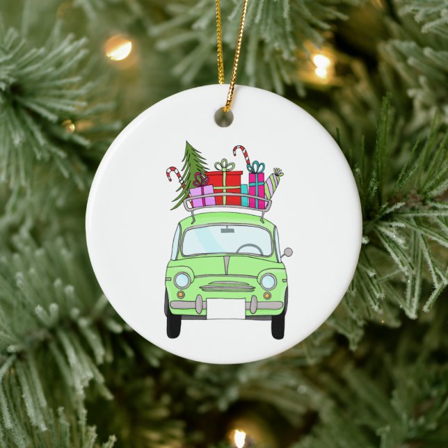 Ornamento De Cerâmica Retro Fiat 500 com presentes de Natal (Árvore)