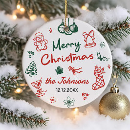 Ornamento De Cerâmica Retro Hand Drawn Friendsmas Christmas Party Photo