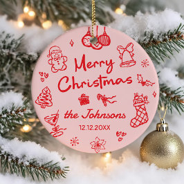 Ornamento De Cerâmica Retro Hand Drawn Friendsmas Christmas Party Photo