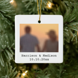 Ornamento De Cerâmica Retro instant Photo names date Natal