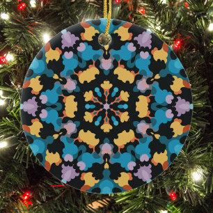Ornamento De Cerâmica Retro Mandala Amarelo Azul e Laranja