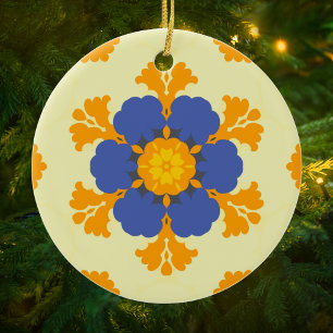 Ornamento De Cerâmica Retro Mandala Blue Orange e Yellow