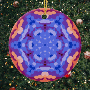 Ornamento De Cerâmica Retro Mandala Blue Purple e Red