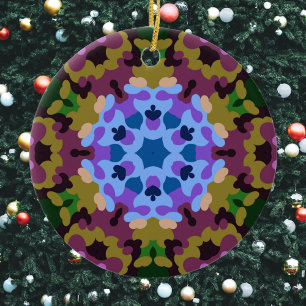 Ornamento De Cerâmica Retro Mandala Blue Purple e Yellow