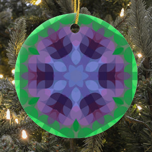 Ornamento De Cerâmica Retro Mandala Flor Roxo e Verde