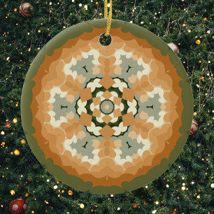 Ornamento De Cerâmica Retro Mandala Laranja Verde