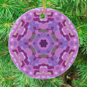 Ornamento De Cerâmica Retro Mandala Puro, Rosa e Azul