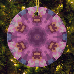 Ornamento De Cerâmica Retro Mandala Púrpura Rosa e Laranja