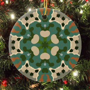 Ornamento De Cerâmica Retro Mandala Verde Castanho e Laranja