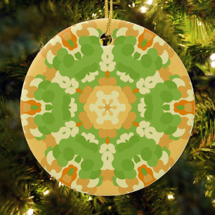 Ornamento De Cerâmica Retro Mandala Verde e Laranja