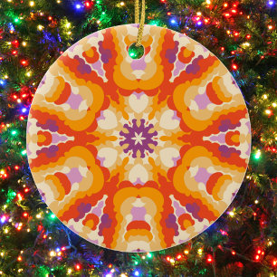 Ornamento De Cerâmica Retro Mandala Vermelho Cor - de - laranja Púrpura